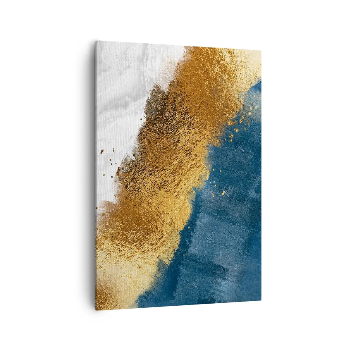 Bild auf Leinwand - Leinwandbild - Eine abstrakte Komposition in Gold-, Blau- und Weißtönen. - 70x100cm - Farben des Sommers - Moderne Wanddekoration für Wohnzimmer und Schlafzimmer ARTTOR