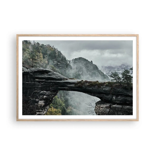 Poster in einem Rahmen aus heller Eiche - Abenteuer beginnt gleich - 100x70 cm