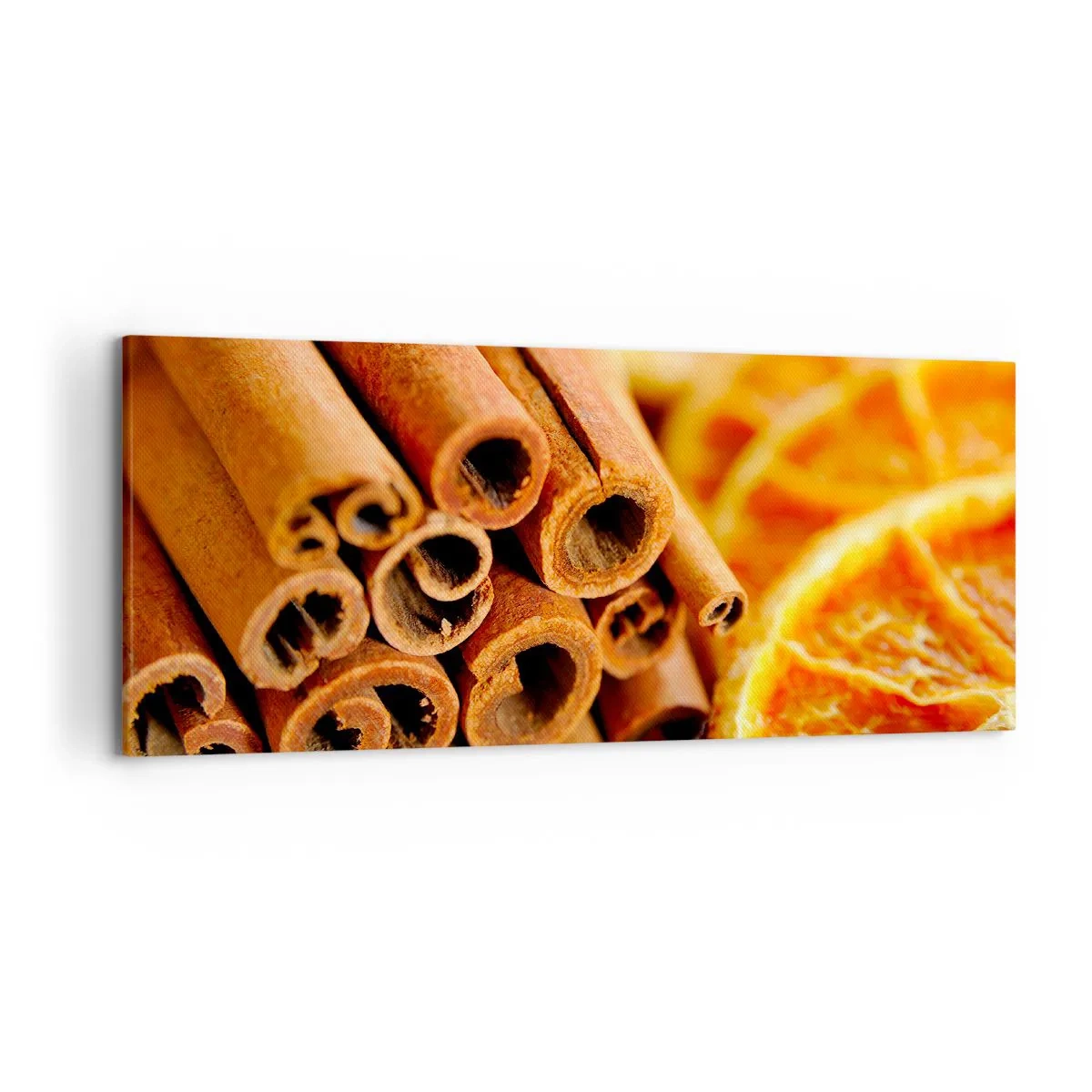 Bild auf Leinwand - Leinwandbild - Zimtstangen mit getrockneten Orangenscheiben in warmen Farben - 120x50cm - Kannst du ihr Aroma riechen? - Moderne Wanddekoration für Wohnzimmer und Schlafzimmer ARTTOR