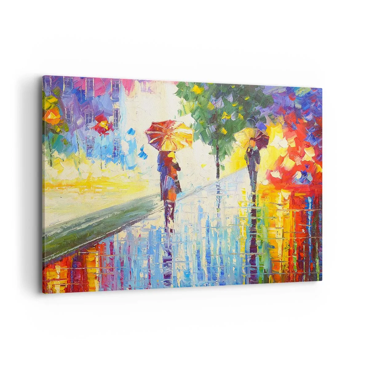 Bild auf Leinwand - Leinwandbild - Ein Spaziergang mit Regenschirm in einer farbenfrohen Regenlandschaft - 120x80cm - Und alles klar - Moderne Wanddekoration für Wohnzimmer und Schlafzimmer ARTTOR