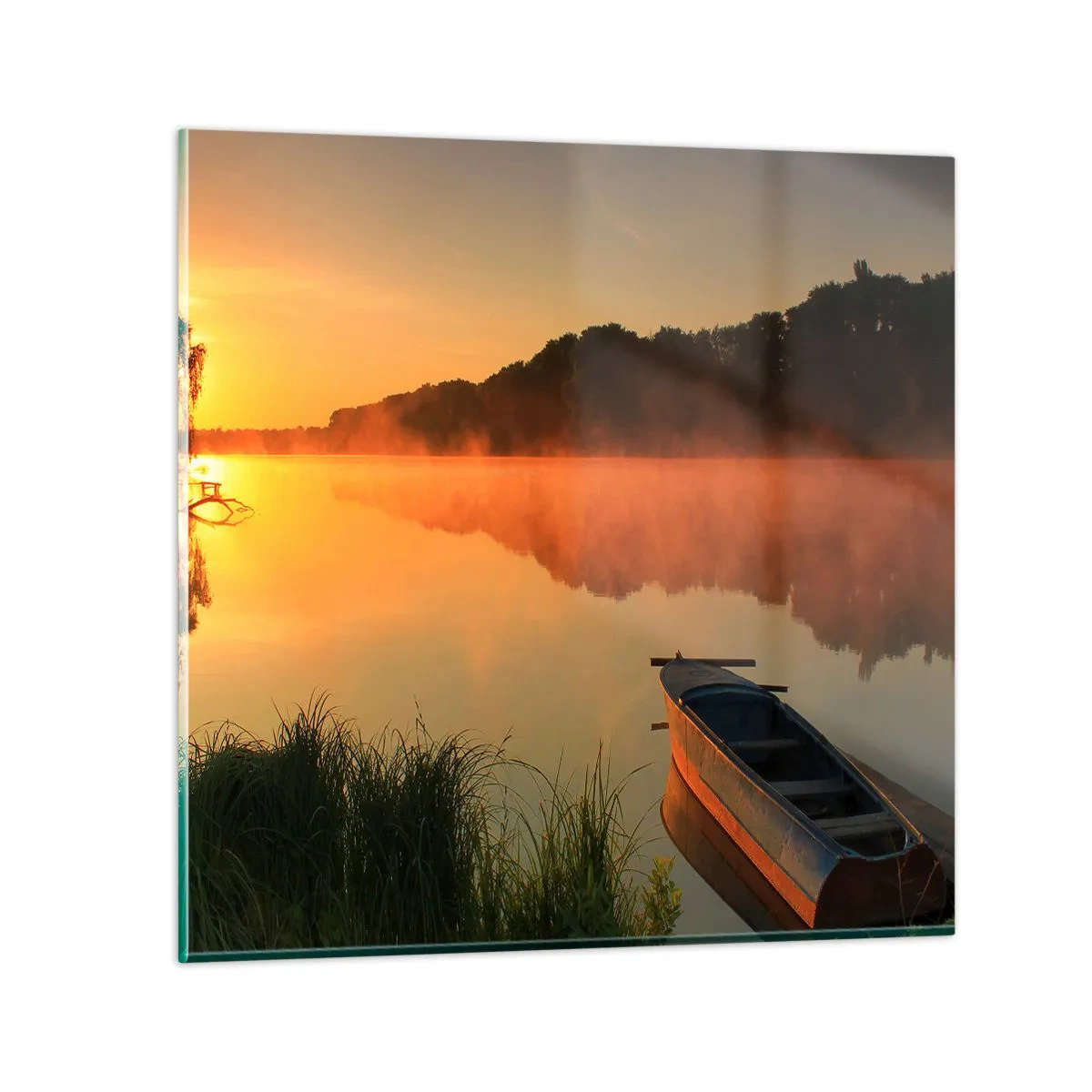 Glasbild - Bild auf glas - Sonnenaufgang über dem Wasser wie ein Spiegel - 60x60 cm