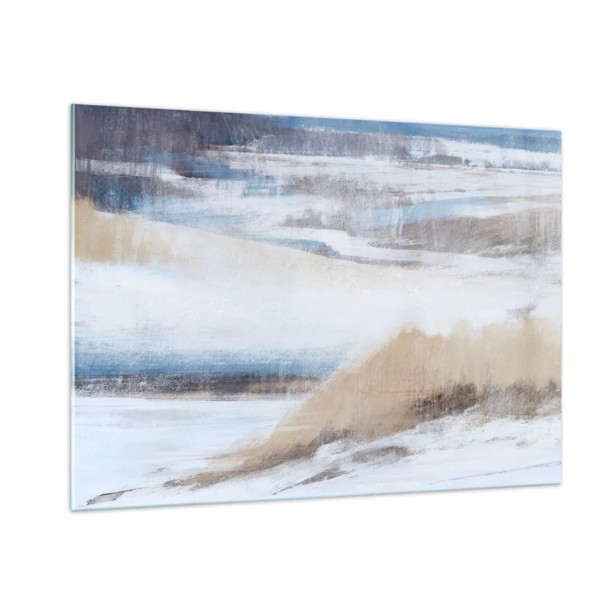 Glasbild - Bild auf glas - Eine zarte Abstraktion in kühlen Beige- und Blautönen. - 100x70cm - Winterkomposition - Moderne Wanddekoration für Wohnzimmer und Schlafzimmer ARTTOR