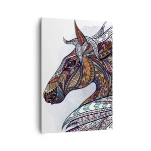 Bild auf Leinwand - Leinwandbild - Ein geometrisches Pferd mit einer farbenfrohen, detaillierten Mähne - 70x100cm - Keltisches Kriegsross - Moderne Wanddekoration für Wohnzimmer und Schlafzimmer ARTTOR