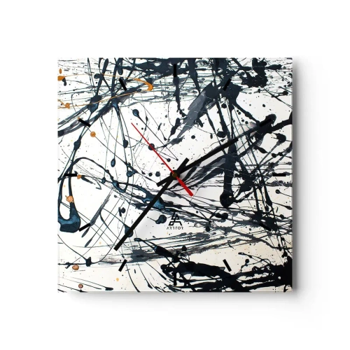 Wanduhr - Glasuhr - Abstraktes Malmuster mit dynamischen Linien und Punkten - 30x30cm - Sinn machen oder keinen Sinn machen? - Moderne Wanddekoration für Wohnzimmer und Schlafzimmer ARTTOR