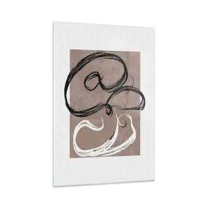 Glasbild - Bild auf glas - Schwarz-weiße Abstraktion auf beigem Hintergrund - 70x100cm - Komposition – die Suche nach Fülle - Moderne Wanddekoration für Wohnzimmer und Schlafzimmer ARTTOR