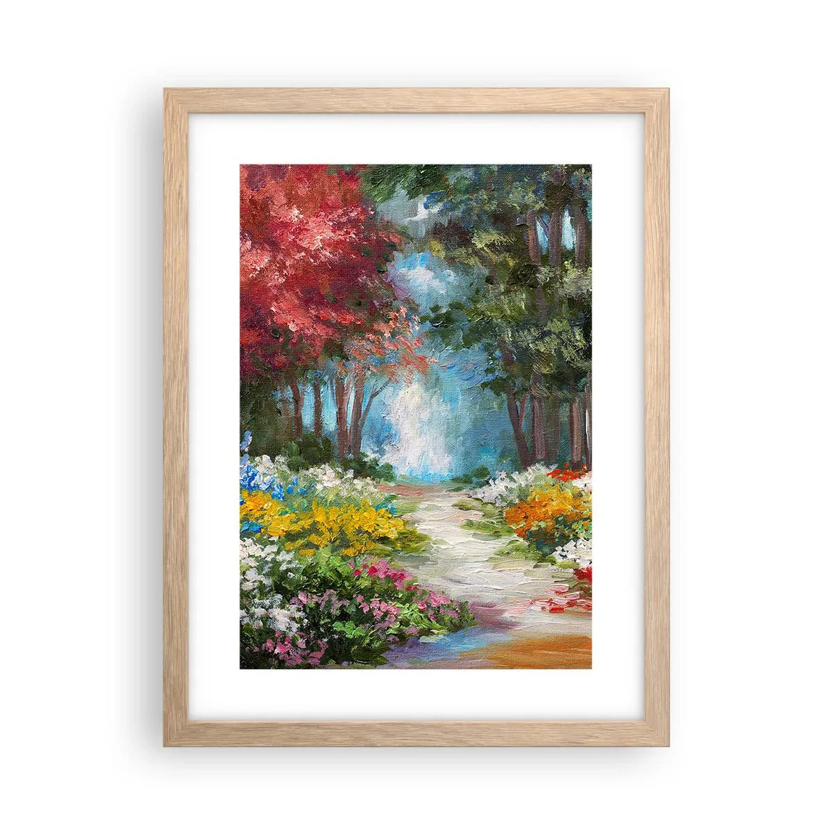 Poster in einem Rahmen aus heller Eiche - Waldgarten, Blumenwald - 30x40 cm