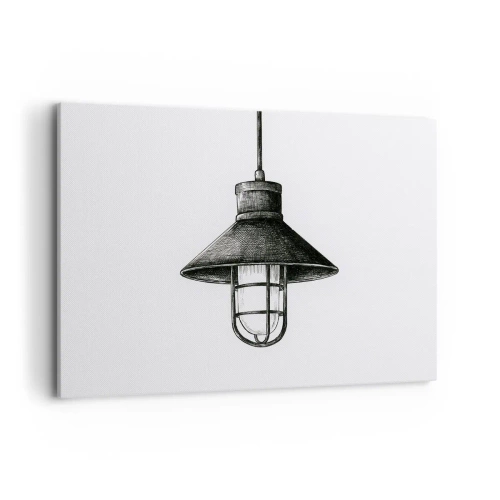 Bild auf Leinwand - Leinwandbild - Zeichnung einer Retro-Hängelampe auf weißem Hintergrund - 100x70cm - Wie vor Jahren… - Moderne Wanddekoration für Wohnzimmer und Schlafzimmer ARTTOR