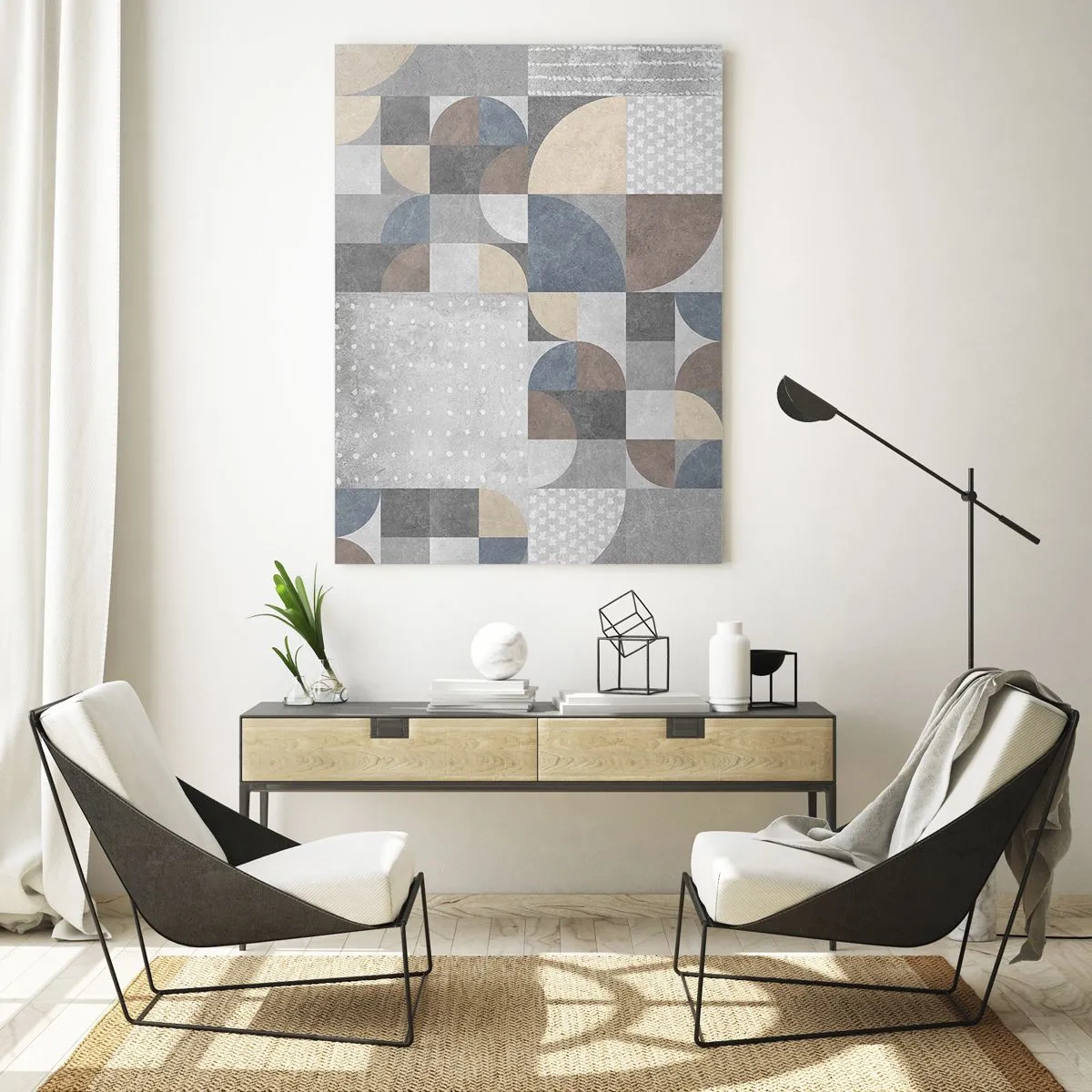 Glasbild - Bild auf glas - Geometrisches Muster in Pastelltönen - 80x120cm - Keramische Fantasie - Moderne Wanddekoration für Wohnzimmer und Schlafzimmer ARTTOR