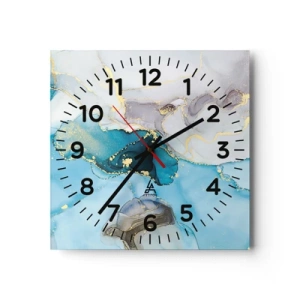 Wanduhr - Glasuhr - Eine Studie über das Zusammentreffen von Grau und Türkis - 30x30 cm