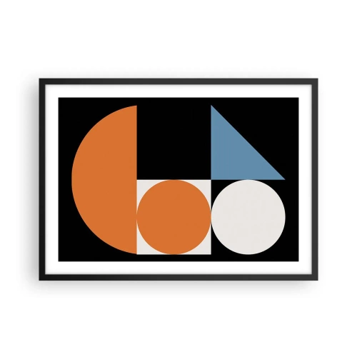 Poster in einem schwarzem Rahmen - Geometrisches Muster mit bunten Formen auf schwarzem Hintergrund - 70x50cm - Bebilderte Anordnung - Moderne Wanddekoration für Wohnzimmer und Schlafzimmer ARTTOR
