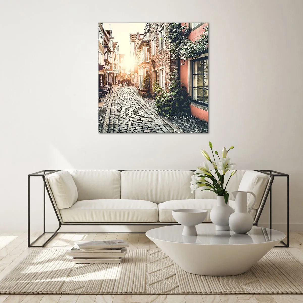 Glasbild - Bild auf glas - Rosenallee im rosa Schein - 70x70 cm