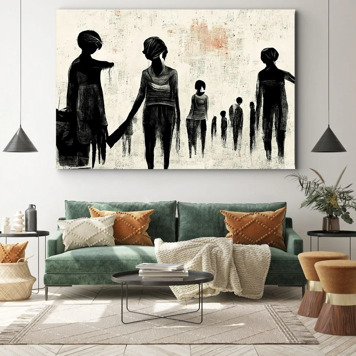 Bild auf Leinwand - Leinwandbild - Figuren in monochromer Komposition vor hellem Hintergrund - 120x80cm - Gegen die Einsamkeit - Moderne Wanddekoration für Wohnzimmer und Schlafzimmer ARTTOR