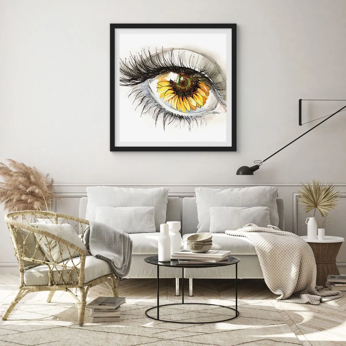 Poster in einem schwarzem Rahmen - Ein Look so heiß wie der Sommer - 30x30 cm