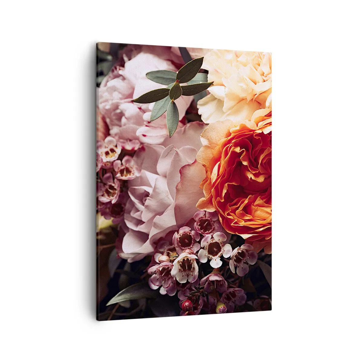 Bild auf Leinwand - Leinwandbild - Eine Nahaufnahme einer farbenfrohen Blumenkomposition - 50x70cm - Eingehüllt in Schönheit - Moderne Wanddekoration für Wohnzimmer und Schlafzimmer ARTTOR