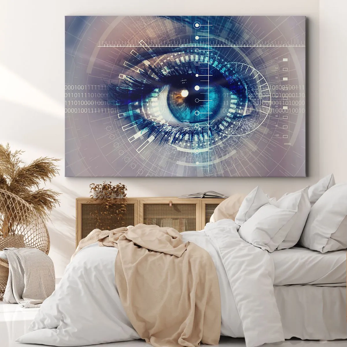 Bild auf Leinwand - Leinwandbild - Ein technologisches Auge mit einer futuristischen Schnittstelle - 70x50cm - Du denkst du kennst mich - Moderne Wanddekoration für Wohnzimmer und Schlafzimmer ARTTOR