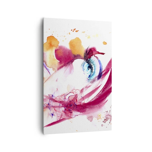 Bild auf Leinwand - Leinwandbild - Ein abstraktes Gesicht mit ausdrucksstarken Augen und roten Akzenten. - 80x120cm - Die Welt gedeiht in der Nähe - Moderne Wanddekoration für Wohnzimmer und Schlafzimmer ARTTOR