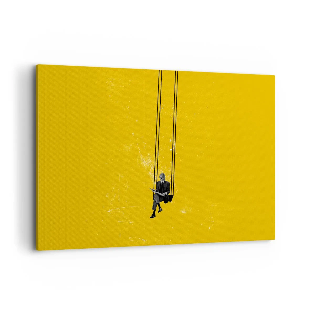 Bild auf Leinwand - Leinwandbild - Eine Person auf einer Schaukel vor einem intensiv gelben Hintergrund - 120x80cm - Tag wie jeder andere - Moderne Wanddekoration für Wohnzimmer und Schlafzimmer ARTTOR