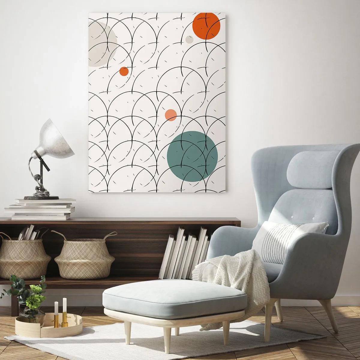 Glasbild - Bild auf glas - Geometrisches Muster mit bunten Kreisen auf hellem Hintergrund - 80x120cm - Im Pop-Art-Geist - Moderne Wanddekoration für Wohnzimmer und Schlafzimmer ARTTOR