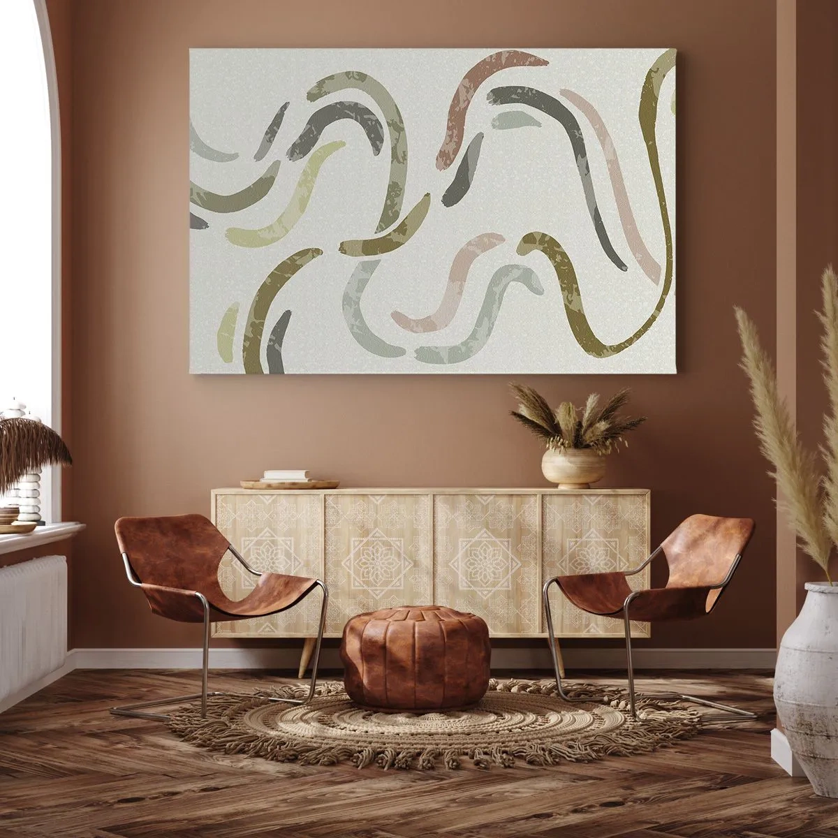 Bild auf Leinwand - Leinwandbild - Abstrakte Bögen in Pastellfarben - 70x50cm - Fröhlicher Tanz der Abstraktion - Moderne Wanddekoration für Wohnzimmer und Schlafzimmer ARTTOR
