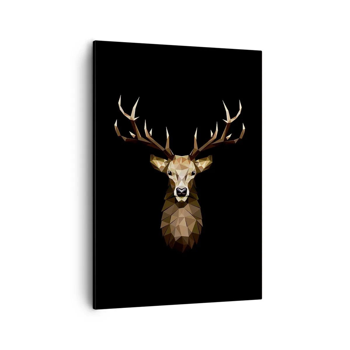Bild auf Leinwand - Leinwandbild - Geometrisches Polygon Hirsch auf schwarzem Hintergrund - 50x70cm - Kubistischer Hirsch - Moderne Wanddekoration für Wohnzimmer und Schlafzimmer ARTTOR