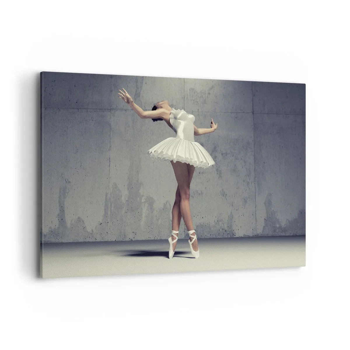 Bild auf Leinwand - Leinwandbild - Eine Balletttänzerin in einem weißen Kleid vor einer rohen Wand. - 100x70cm - Leicht wie ein Vogel - Moderne Wanddekoration für Wohnzimmer und Schlafzimmer ARTTOR