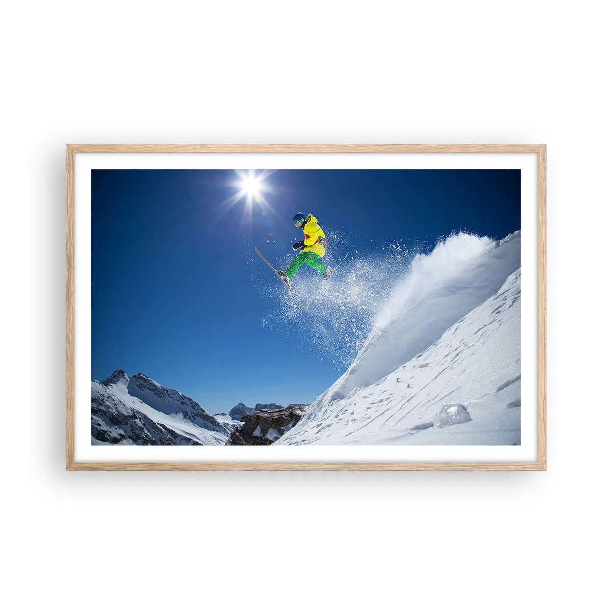 Poster in einem Rahmen aus heller Eiche - Tanzen mit den Bergen - 91x61 cm
