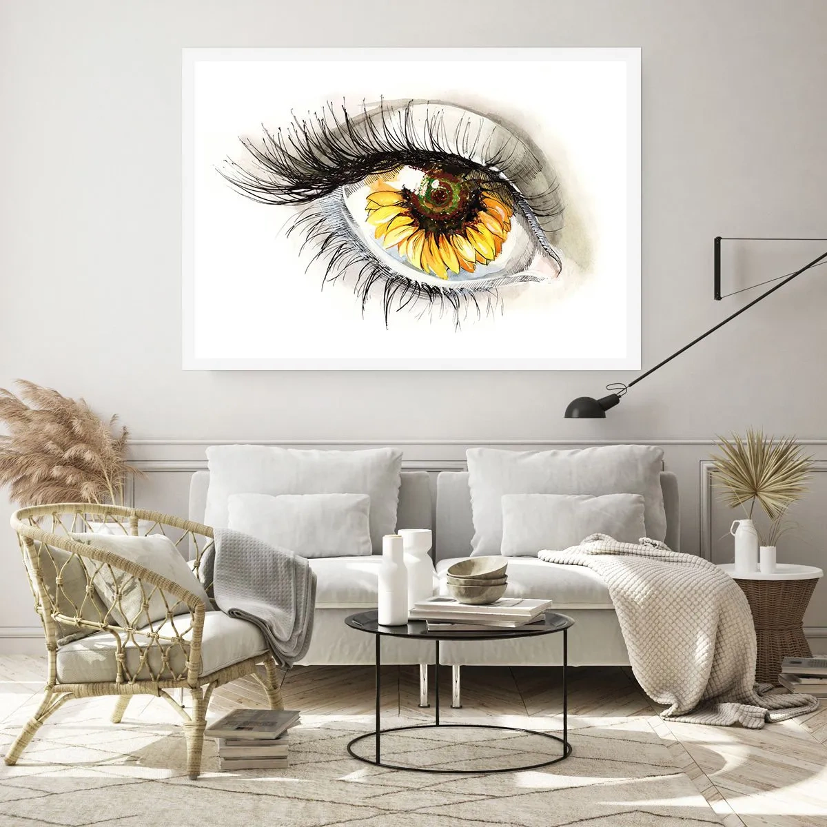 Poster - Künstlerisches Auge mit sonnenblumenförmiger Iris - 100x70cm - Ein Look so heiß wie der Sommer - Moderne Wanddekoration für Wohnzimmer und Schlafzimmer ARTTOR