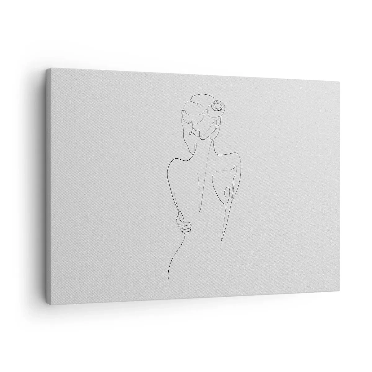 Bild auf Leinwand - Leinwandbild - Eine Konturlinie, die eine weibliche Silhouette vor einem hellen Hintergrund zeigt - 70x50cm - Körpermusik - Moderne Wanddekoration für Wohnzimmer und Schlafzimmer ARTTOR
