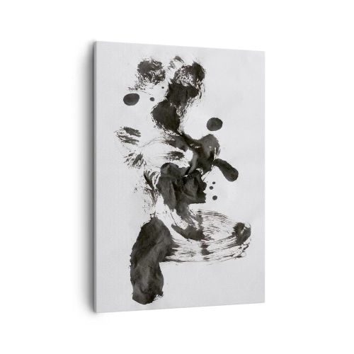 Bild auf Leinwand - Leinwandbild - Abstrakte Komposition aus schwarzen Flecken auf weißem Hintergrund - 50x70cm - Obwohl das Wahnsinn ist, steckt darin eine Methode? - Moderne Wanddekoration für Wohnzimmer und Schlafzimmer ARTTOR