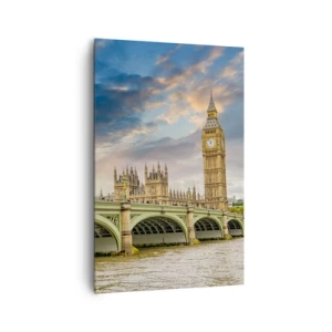 Bild auf Leinwand - Leinwandbild - Big Ben und Westminster Bridge gegen den Himmel in der Abenddämmerung - 80x120cm - Im Imperium ist die Zeit stehen geblieben - Moderne Wanddekoration für Wohnzimmer und Schlafzimmer ARTTOR