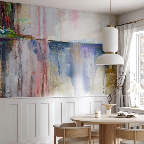 Fototapete Premium Sand - Abstrakte Gemäldekomposition in lebendigen Farben - 100x70cm - Bunte Eindrücke und Assoziationen - Moderne Wanddekoration für Wohnzimmer und Schlafzimmer ARTTOR