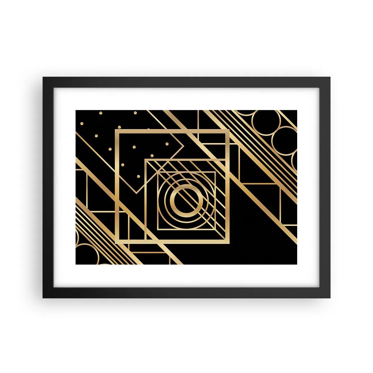 Poster in einem schwarzem Rahmen - Goldene Geometrie - 40x30 cm