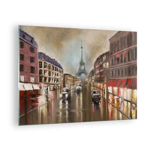 Glasbild - Bild auf glas - Abendliche Straße von Paris mit Blick auf den Eiffelturm - 70x50cm - Nur sie zählt - Moderne Wanddekoration für Wohnzimmer und Schlafzimmer ARTTOR