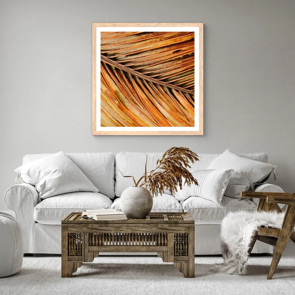 Poster in einem Rahmen aus heller Eiche - Kokosnuss-Gold - 40x40 cm