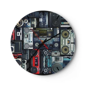 Wanduhr - Glasuhr - Bunte Radios und Tonbandgeräte im Retro-Stil - 30x30cm - Sehnsucht nach den 1980er Jahren - Moderne Wanddekoration für Wohnzimmer, Küche und Schlafzimmer ARTTOR