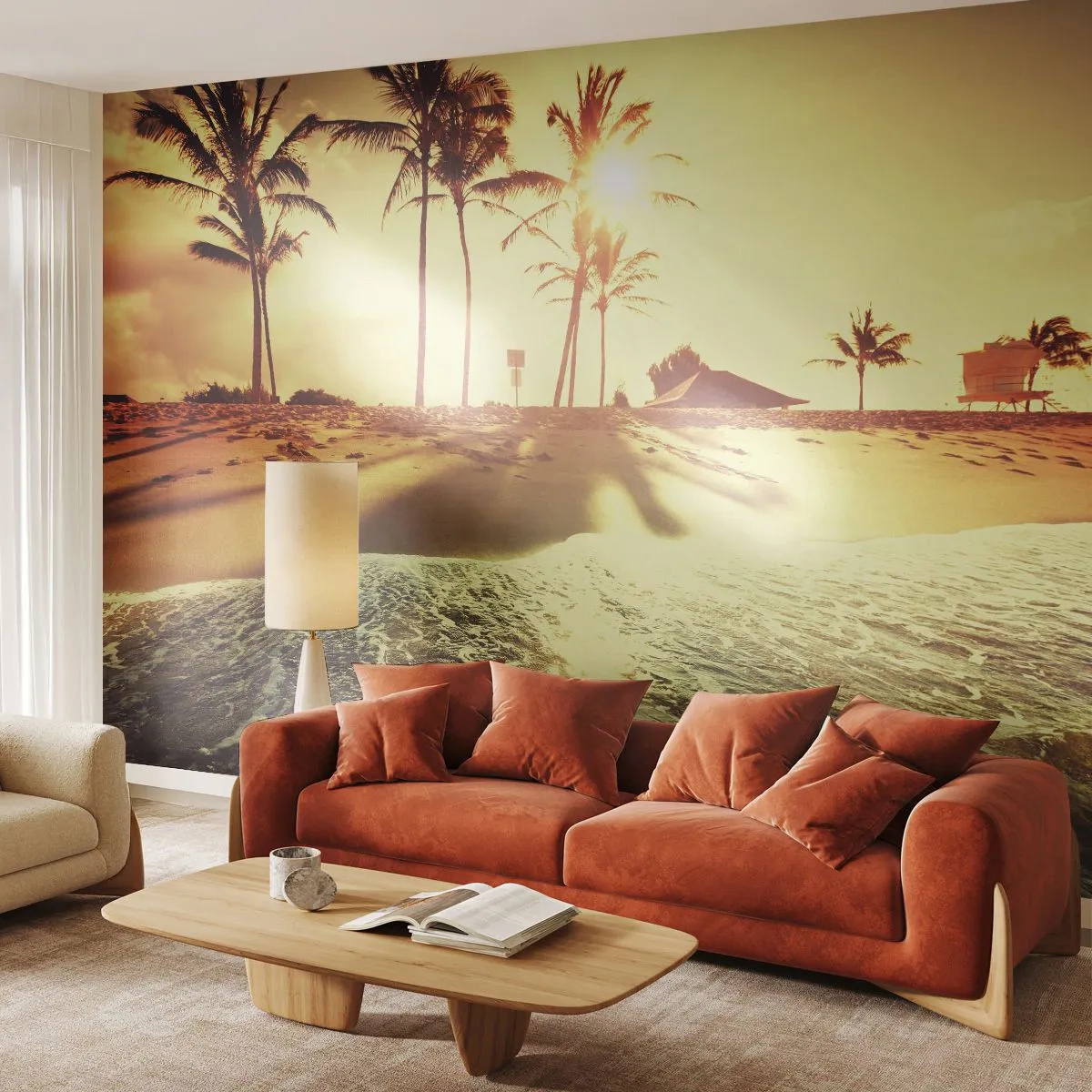 Fototapete Premium Sand - Kalifornien am Nachmittag - Landschaft, Strand, Kokusnuss-Palme - 100x70 cm
