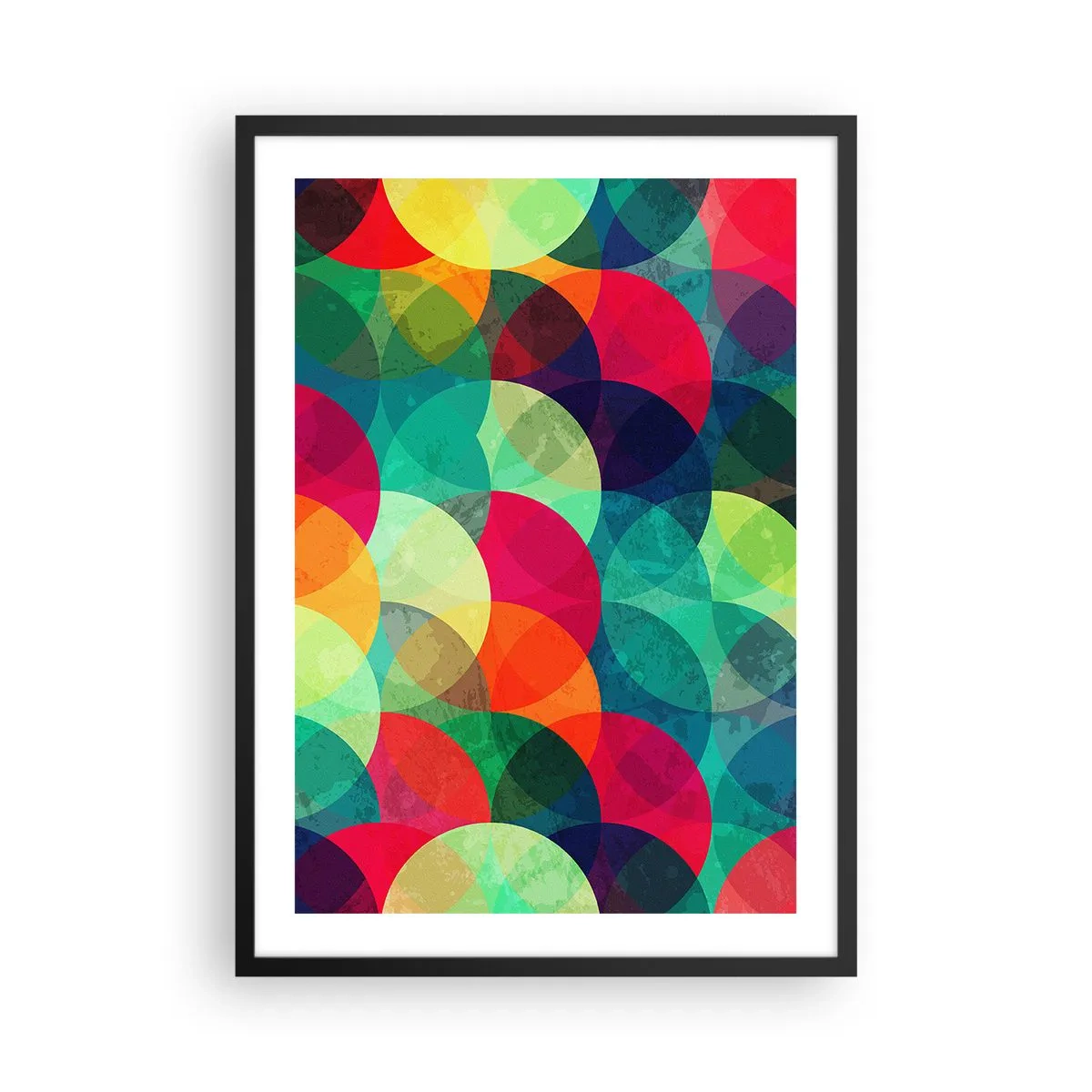Poster in einem schwarzem Rahmen - Abstrakte, bunte Kreise, die sich überlappen - 50x70cm - Aufstieg zum Regenbogen - Moderne Wanddekoration für Wohnzimmer und Schlafzimmer ARTTOR