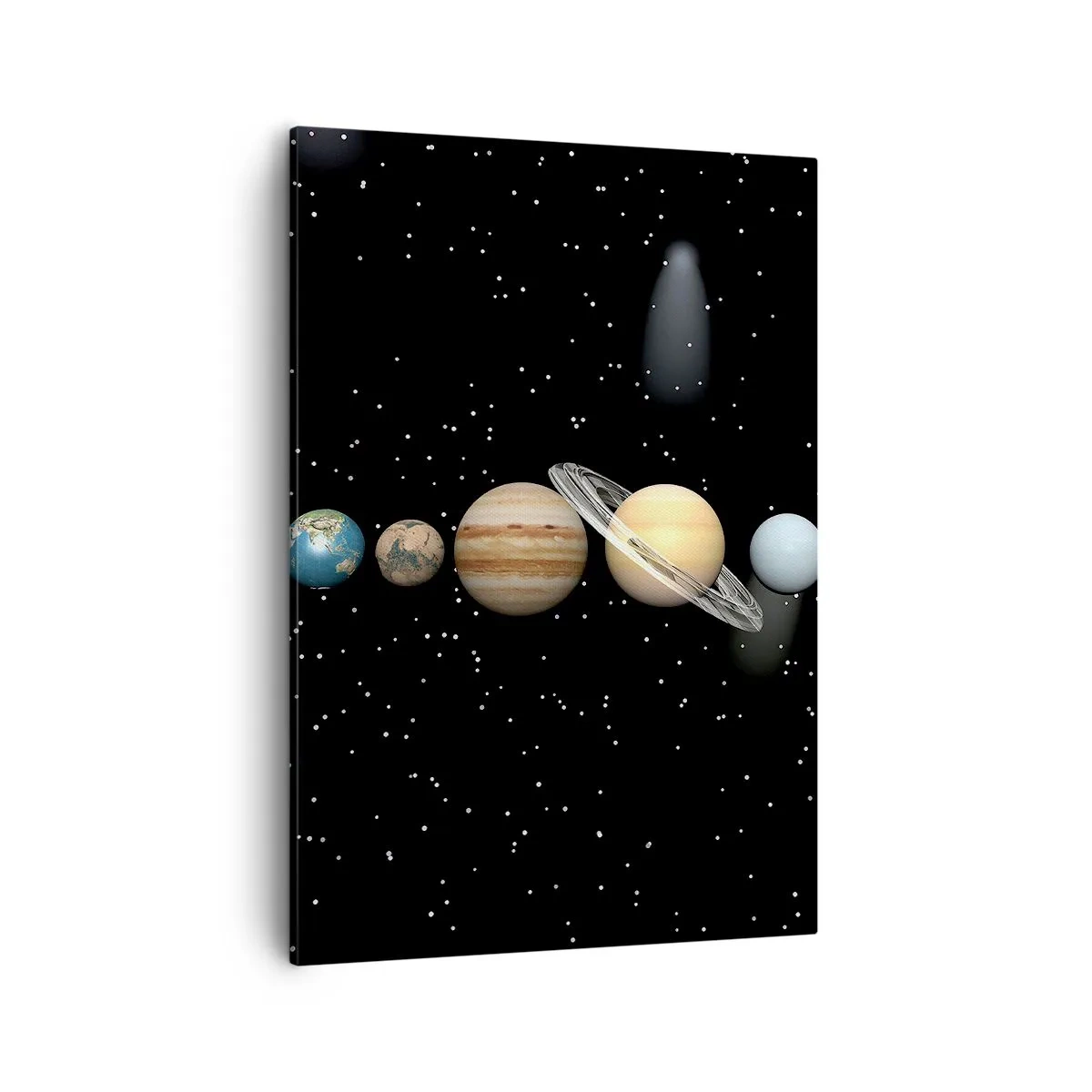 Bild auf Leinwand - Leinwandbild - Das Sonnensystem mit Planeten vor dem Hintergrund der Sterne im Weltraum - 50x70cm - Und die Planeten werden verrückt und toben ... - Moderne Wanddekoration für Wohnzimmer und Schlafzimmer ARTTOR