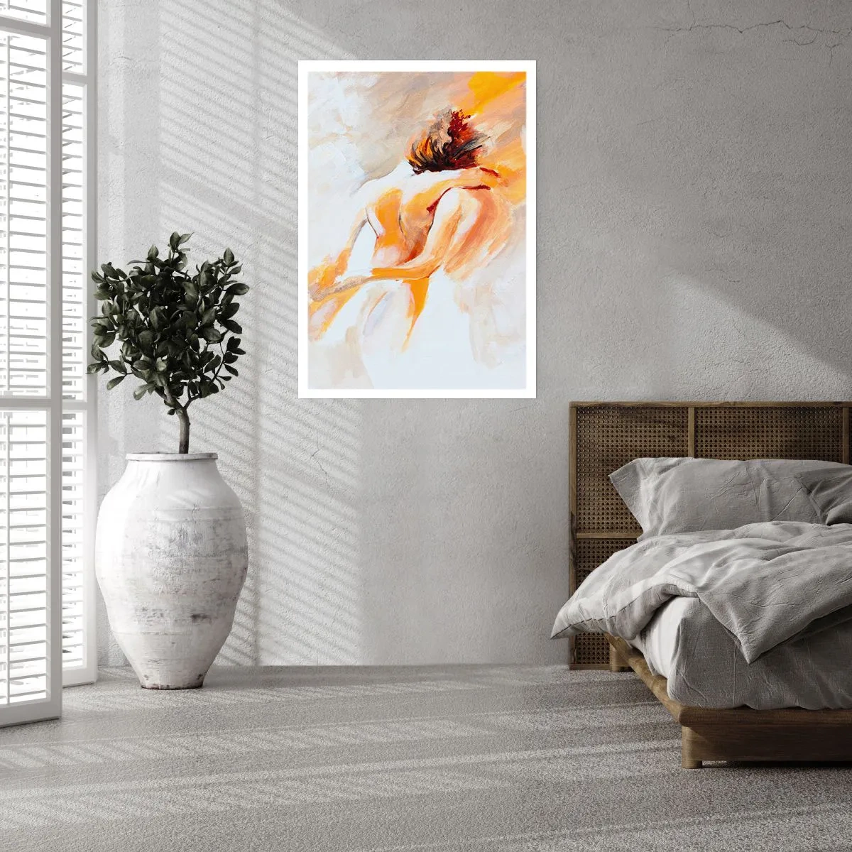 Poster - Abstraktes Paar in warmen Farben auf hellem Hintergrund - 50x70cm - Am Himmel der Nähe - Moderne Wanddekoration für Wohnzimmer und Schlafzimmer ARTTOR