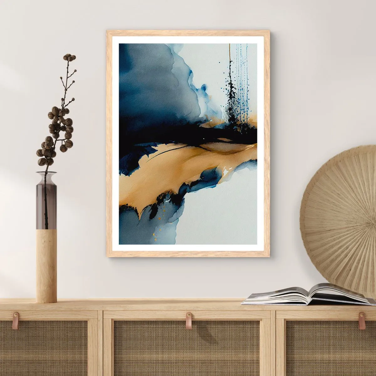 Poster in einem Rahmen aus heller Eiche - Hinter dem Vorhang - 70x100 cm