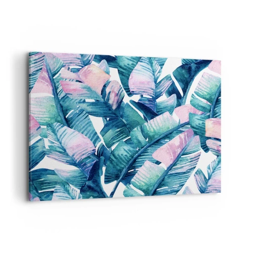 Bild auf Leinwand - Leinwandbild - Bananenblätter in Blau- und Rosatönen - 100x70cm - In einem Bananenhain - Moderne Wanddekoration für Wohnzimmer und Schlafzimmer ARTTOR