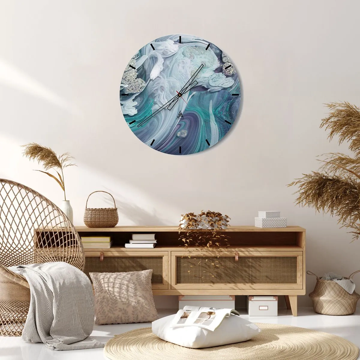 Wanduhr - Glasuhr - Strömungen von Himmelblau - 30x30 cm