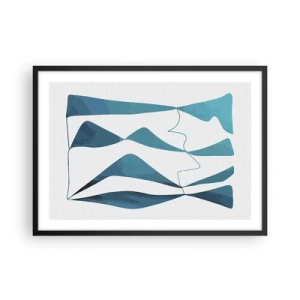 Poster in einem schwarzem Rahmen - Abstrakte Formen in Blautönen auf weißem Hintergrund - 70x50cm - Abstraktion: türkisfarbene Verbindung - Moderne Wanddekoration für Wohnzimmer und Schlafzimmer ARTTOR