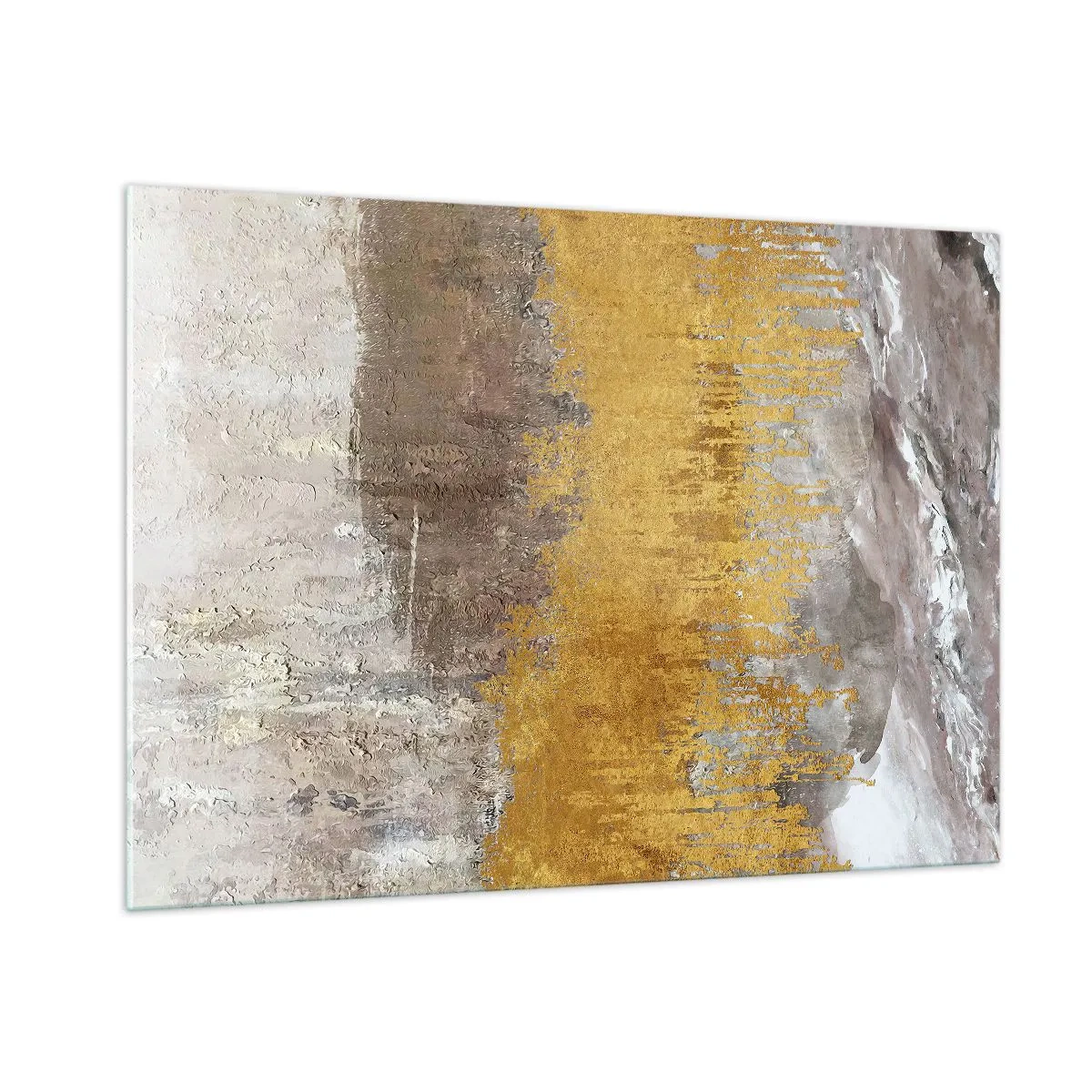 Glasbild - Bild auf glas - Goldene und erdige Strukturen erzeugen eine dynamische Abstraktion - 100x70cm - Goldene Explosion - Moderne Wanddekoration für Wohnzimmer und Schlafzimmer ARTTOR