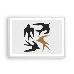 Poster in einem weißen Rahmen - Schwalbenspaß - 70x50 cm