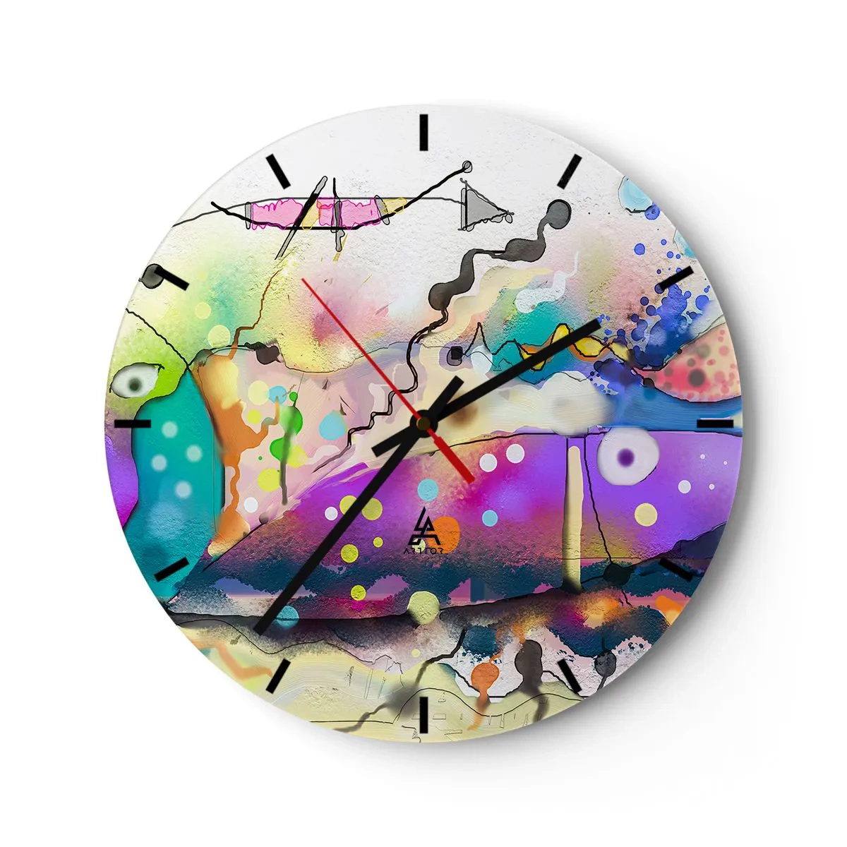 Wanduhr - Glasuhr - Farbenfrohe Abstraktion mit zarten geometrischen Formen - 30x30cm - Es fehlen die Worte! - Moderne Wanddekoration für Wohnzimmer, Küche und Schlafzimmer ARTTOR