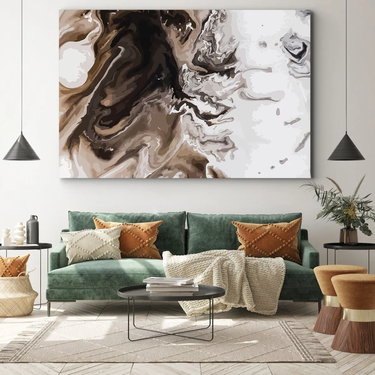 Bild auf Leinwand - Leinwandbild - Abstraktion in Brauntönen mit dynamischen Linien - 70x50cm - Farbkontrast - Moderne Wanddekoration für Wohnzimmer und Schlafzimmer ARTTOR