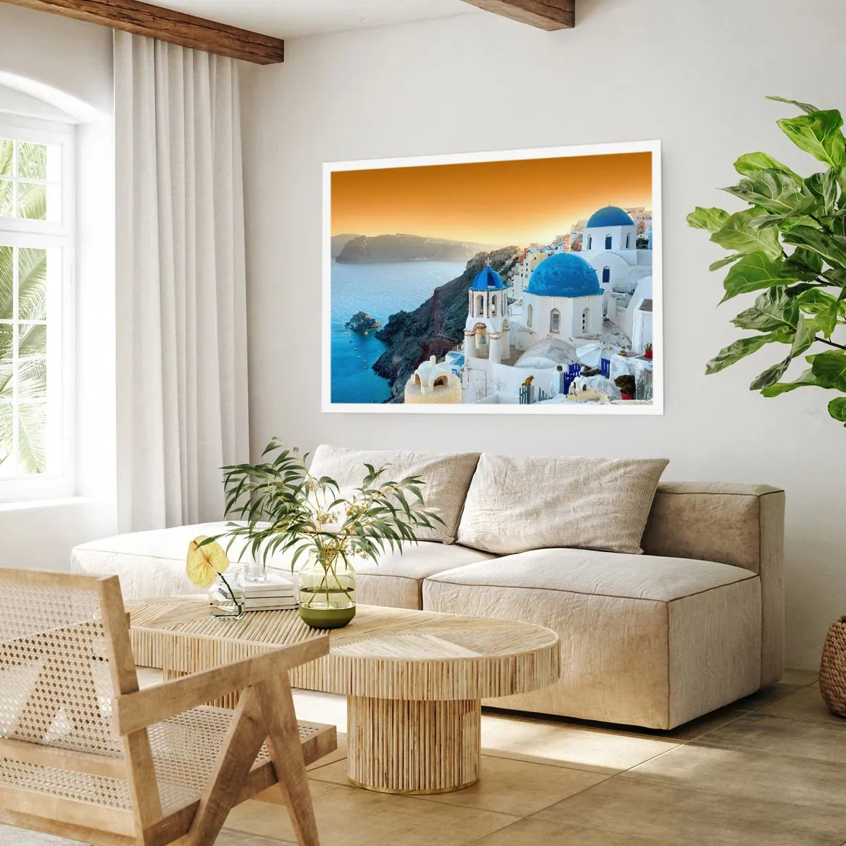 Poster - Santorini - an die Felsen gekuschelt - 40x30 cm