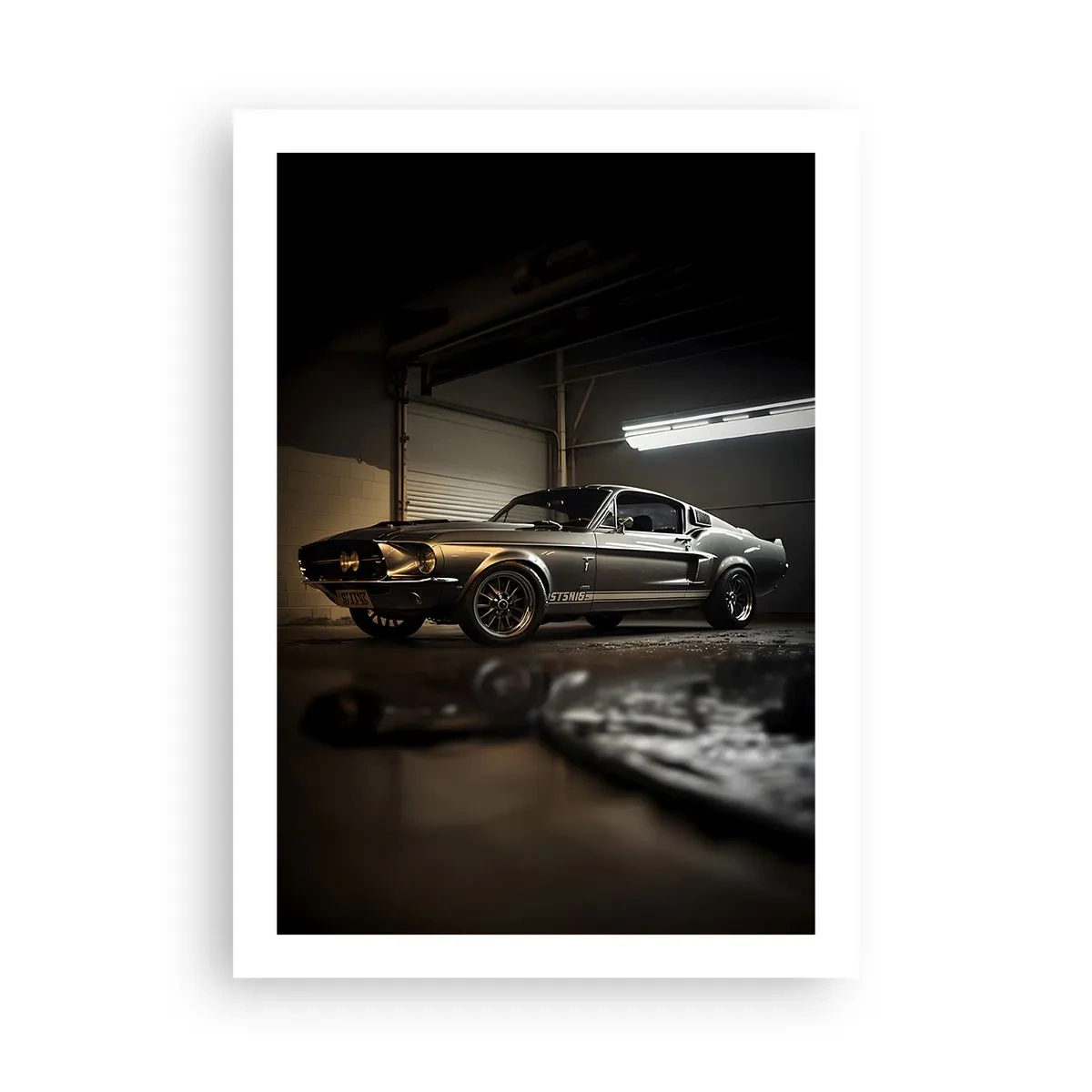 Poster - Klassischer Sportwagen in der Garage - 50x70cm - Zurück in die Vergangenheit - Moderne Wanddekoration für Wohnzimmer und Schlafzimmer ARTTOR