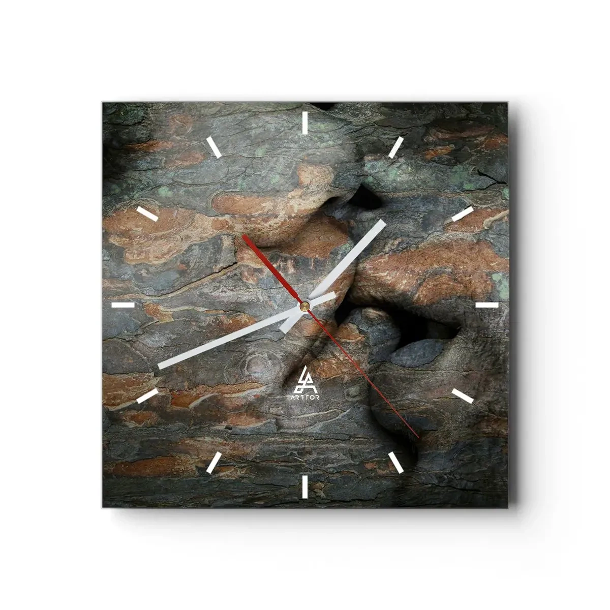 Wanduhr - Glasuhr - Ein künstlerisches Motiv eines in Fels gehauenen Gesichts mit natürlichem Textureffekt. - 30x30cm - Für immer zusammen - Moderne Wanddekoration für Wohnzimmer und Schlafzimmer ARTTOR